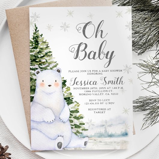 Beer Winter Sneeuwvlokken Kerst Baby shower Kaart