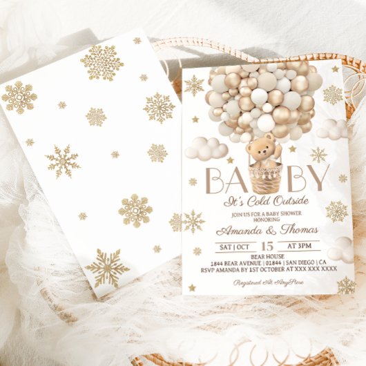 Beer Winter Snowflakes & Balloons Baby shower Kaart