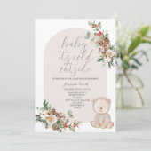 Beer Winterbessen Sneeuwvlokken Bomen Baby shower Kaart (Staand voorkant)