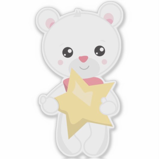 Beer, wit Beer, Teddy Bear, Baby, Star Sticker (Voorkant)