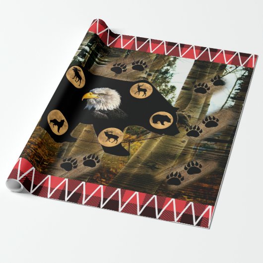 Beer Wolf Eagle Elk Moose Deer Cadeaupapier (Uitgerold)
