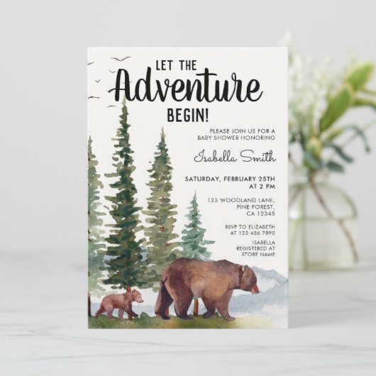 Beer Woodland Baby shower Kaart (Staand voorkant)