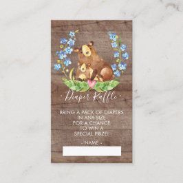 Beer Woodland Baby shower Luier Raffle ticket Informatiekaartje
