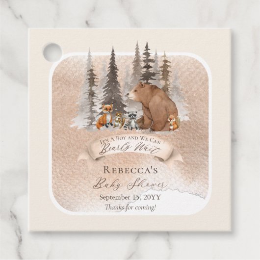 Beer Woodland |Dieren wachten jongen Baby shower Bedankjes Labels (Voorkant)