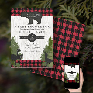 Beer Woodland Forest Buffalo Check Baby shower 5x7 Kaart