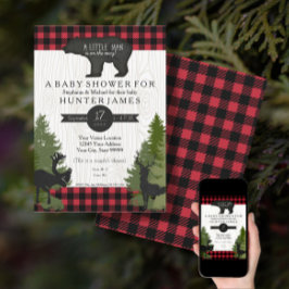 Beer Woodland Forest Buffalo Check Baby shower 5x7 Kaart