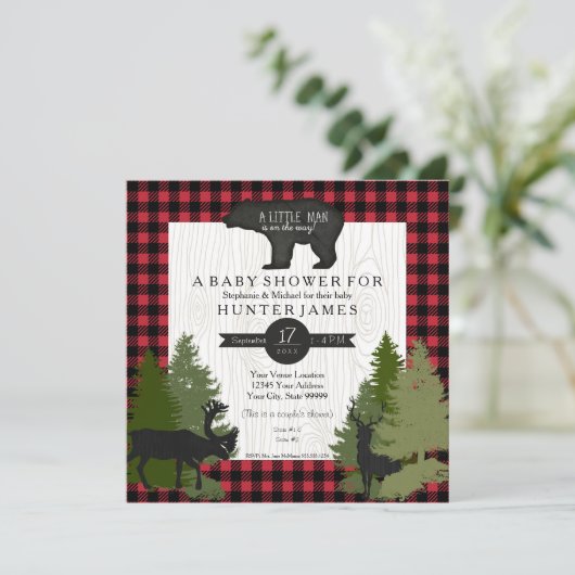 Beer Woodland Forest Lumberjack Baby shower Kaart (Staand voorkant)