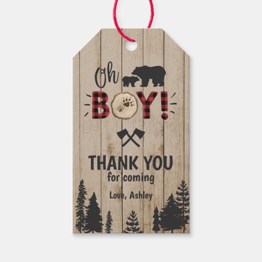 Beer Woodland Lumberjack Pset Boy Baby shower Cadeaulabel (Voorkant)