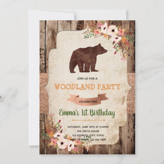 Beer woodland verjaardagsfeest kaart (Voorkant)