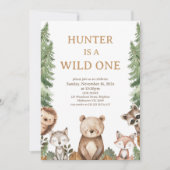 Beer Woodland Wild Een 1e Verjaardagsuitnodiging Kaart (Voorkant)