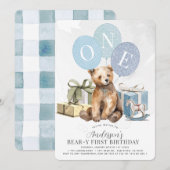 Beer-y 1e Verjaardag Beer Blauwe Balloon Boy Kaart (Voorkant / Achterkant)