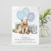 Beer-y 1e Verjaardag Beer Blauwe Balloon Boy Kaart (Staand voorkant)