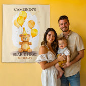 Beer-y Eerste Verjaardag Geel Beer Achtergrond Wandkleed