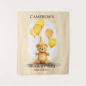 Beer-y Eerste Verjaardag Geel Beer Achtergrond Wandkleed (Voorkant)