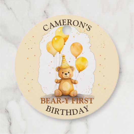 Beer-y Eerste Verjaardag Geel Beer Gift Label (Achterkant)