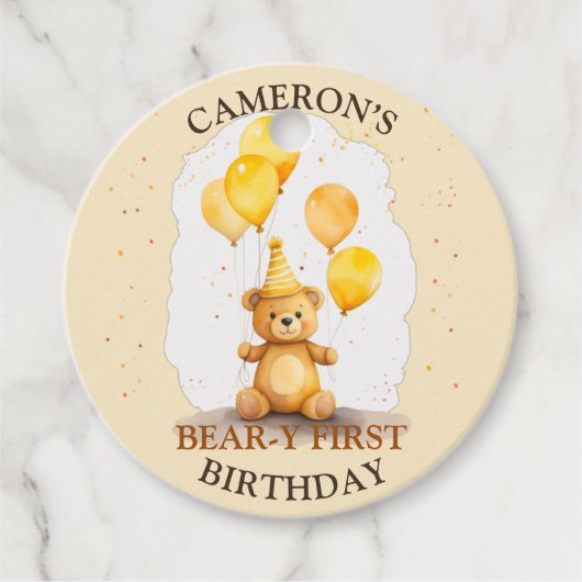 Beer-y Eerste Verjaardag Geel Beer Gift Label (Voorkant)