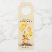 Beer-y Eerste Verjaardag Geel Beer Welkomstbord Flessenhanger (Voorkant)