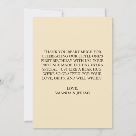 Beer-y Eerste Verjaardag Geslacht Neutraal Geel Be Bedankkaart (Achterkant)
