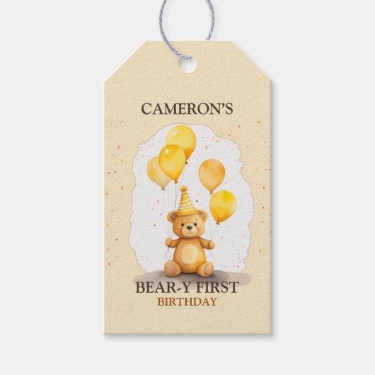 Beer-y Eerste Verjaardag Geslacht Neutraal Geel Be Cadeaulabel (Voorkant)
