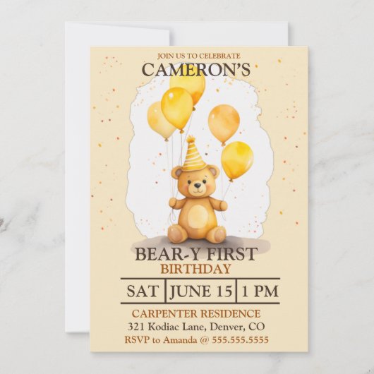 Beer-y Eerste Verjaardag Geslacht Neutraal Geel Be Kaart (Voorkant)