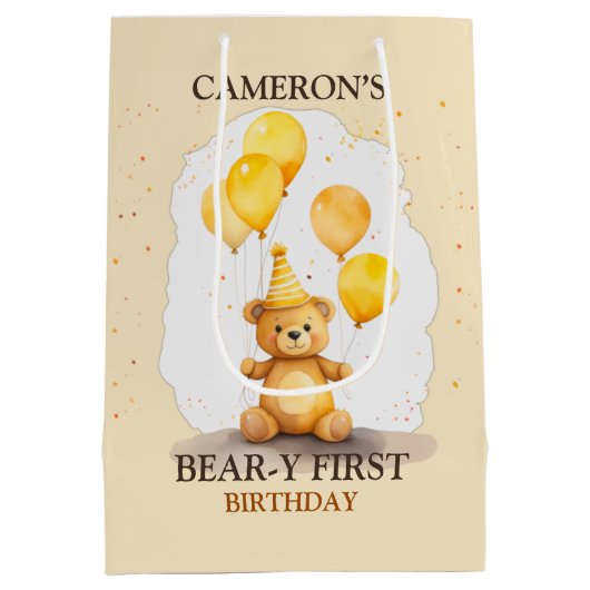Beer-y Eerste Verjaardag Geslacht Neutraal Geel Be Medium Cadeauzakje (Achterkant)