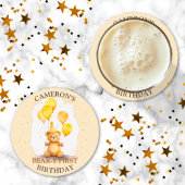 Beer-y Eerste Verjaardag Geslacht Neutraal Geel Be Ronde Kartonnen Onderzetter