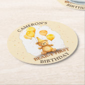 Beer-y Eerste Verjaardag Geslacht Neutraal Geel Be Ronde Kartonnen Onderzetter (Gebogen)