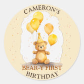 Beer-y Eerste Verjaardag Geslacht Neutraal Geel Be Ronde Sticker (Voorkant)