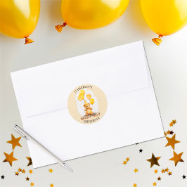 Beer-y Eerste Verjaardag Geslacht Neutraal Geel Be Ronde Sticker