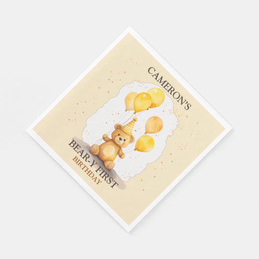 Beer-y Eerste Verjaardag Geslacht Neutraal Geel Be Servet (Hoek)