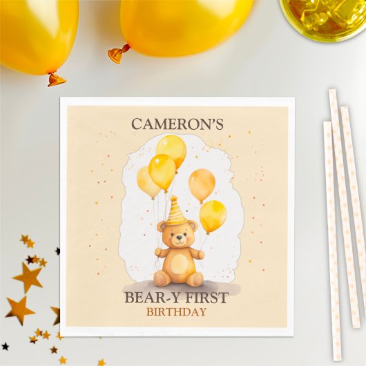 Beer-y Eerste Verjaardag Geslacht Neutraal Geel Be Servet