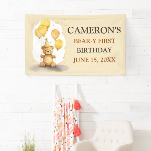 Beer-y Eerste Verjaardag Geslacht Neutraal Geel Be Spandoek (Insitu)