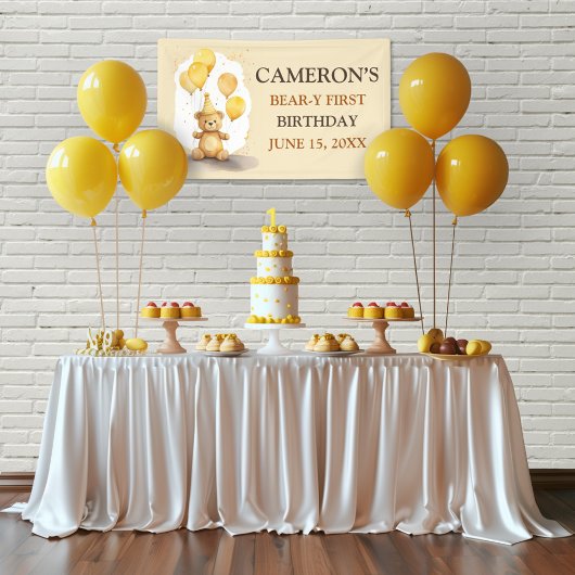 Beer-y Eerste Verjaardag Geslacht Neutraal Geel Be Spandoek