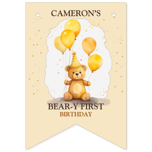 Beer-y Eerste Verjaardag Geslacht Neutraal Geel Be Vlaggetjes (Eerste vlag)