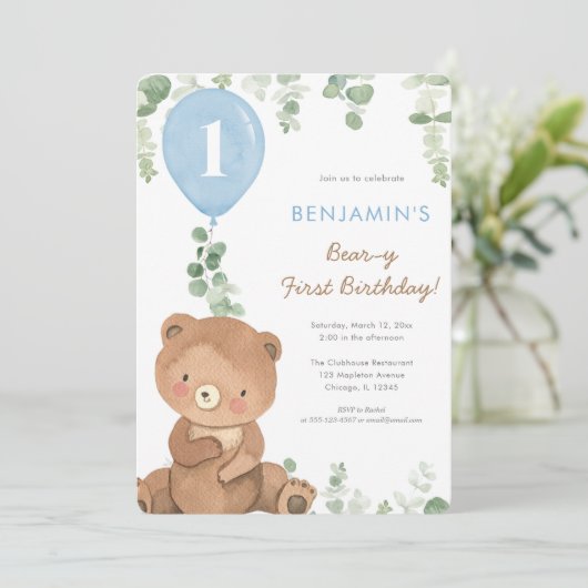 Beer-y Eerste Verjaardagsjongen 1e leuke beren bal Kaart (Staand voorkant)