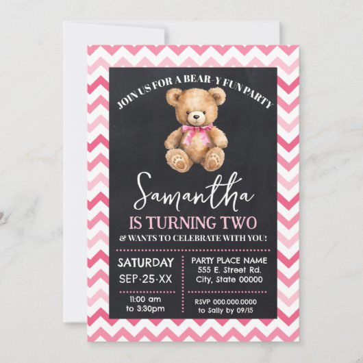 Beer-y Fun Verjaardagsviering Roze Teddybeer Kaart (Voorkant)