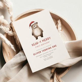 Beer-y Merry eerste verjaardagsuitnodiging Kaart