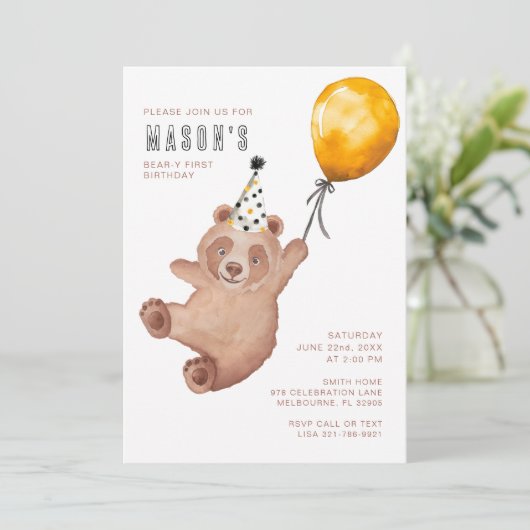 Beer-y Schattigee 1e Verjaardagsuitnodiging – Brow Kaart (Staand voorkant)