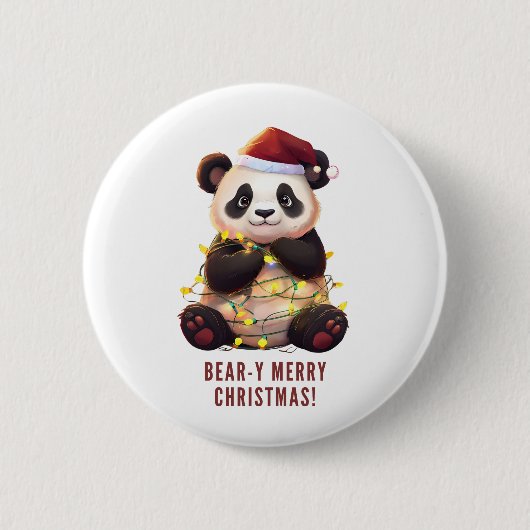 Beer-y Vrolijk Kerstfeest! Speelse Panda Button (Voorkant)