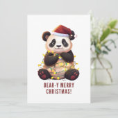 Beer-y Vrolijk Kerstfeest! Speelse Panda Holiday K Feestdagenkaart (Staand voorkant)