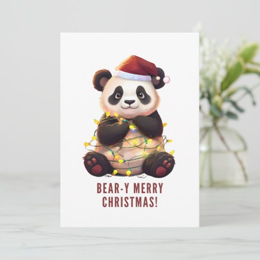 Beer-y Vrolijk Kerstfeest! Speelse Panda Holiday K Feestdagenkaart (Staand voorkant)
