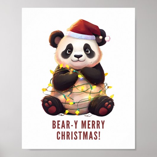 Beer-y Vrolijk Kerstfeest! Speelse Panda Poster (Voorkant)
