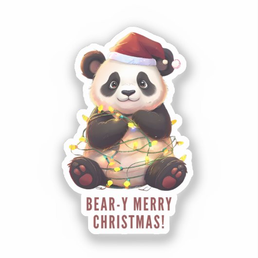 Beer-y Vrolijk Kerstfeest! Speelse Panda Sticker (Voorkant)