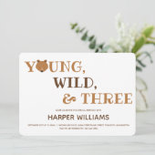 Beer Young Wild Drie Kinder derde verjaardag Kaart (Staand voorkant)