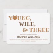 Beer Young Wild Drie Kinder derde verjaardag Kaart (Voorkant)