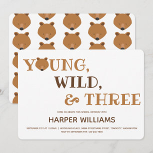 Beer Young Wild Drie Kinder derde verjaardag Kaart