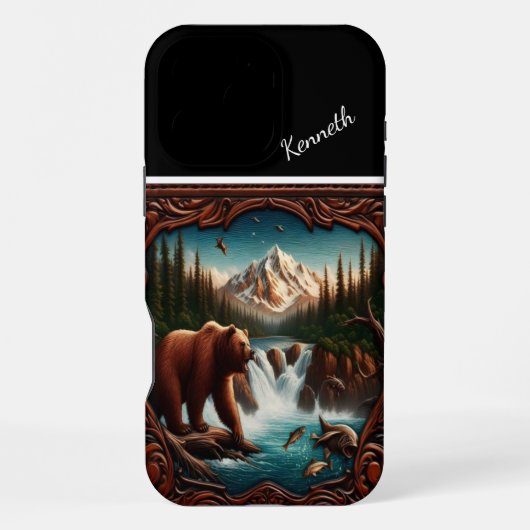 Beer Zalm kijken in Mountain Stream iPhone Hoesje (Achterkant)