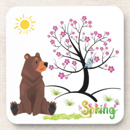 Beer ziet de bloeiende boom en vogel bier onderzetter