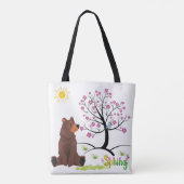 Beer ziet de bloeiende boom en vogel tote bag (Achterkant)