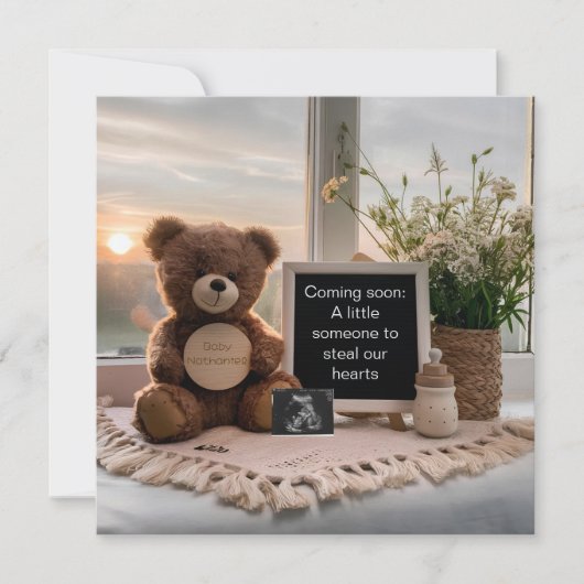 beer zit op zonsopgang zwangerschapsaankondiging feestdagenkaart (Voorkant)